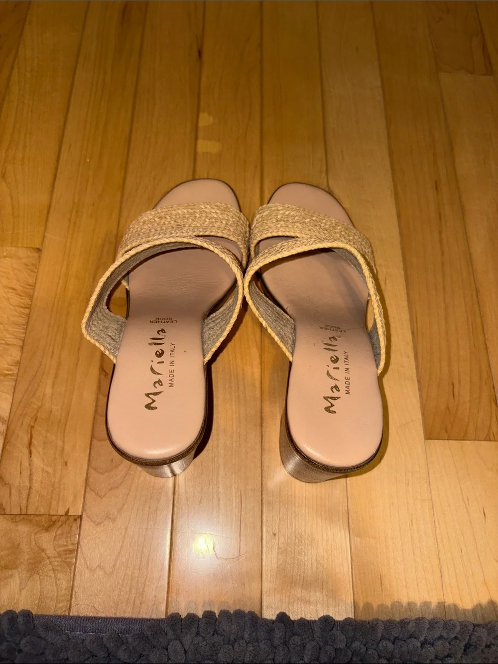 MARIELLA Beige Braided Double-Strap Block Heel Mules